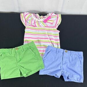Gymboree Striped Ruffle Top with Pink, Green & Blue and a Pair of Shorts